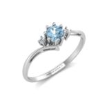 9ct White Gold Fancy Cluster Diamond And Blue Topaz Ring 0.01 Carats