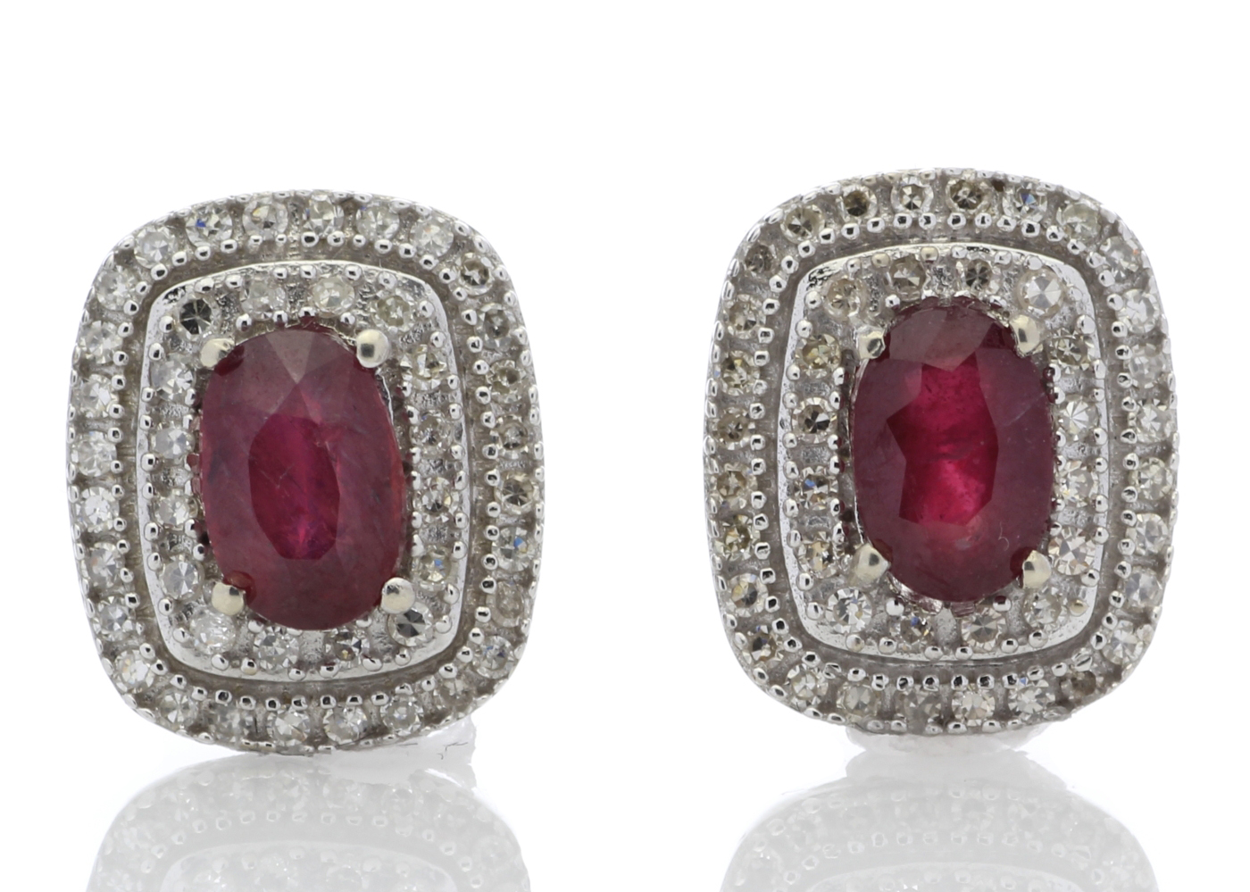 9ct White Gold Oval Diamond And Ruby Cluster Diamond Earring 0.35 Carats