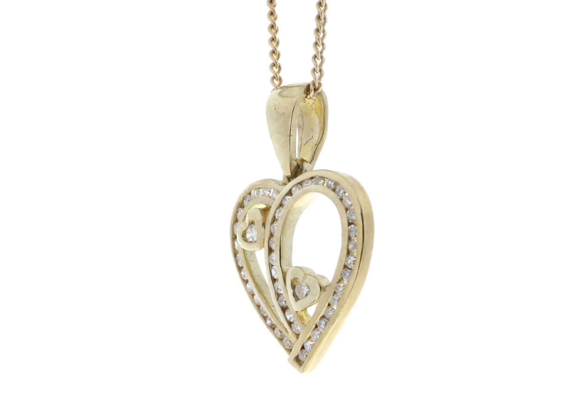 9ct Yellow Gold Heart Pendant Set With Diamonds & Heart In Both Inner Halves 0.23 Carats - Image 4 of 5