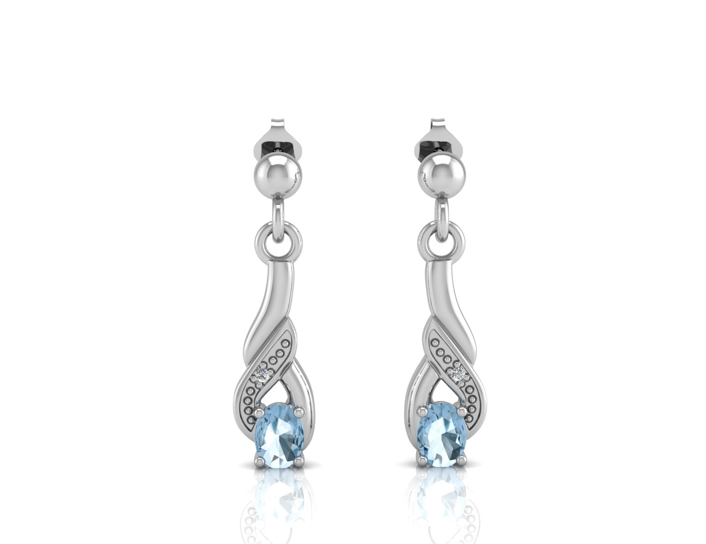 9ct White Gold Diamond And Blue Topaz Earring 0.01 Carats - Image 3 of 3