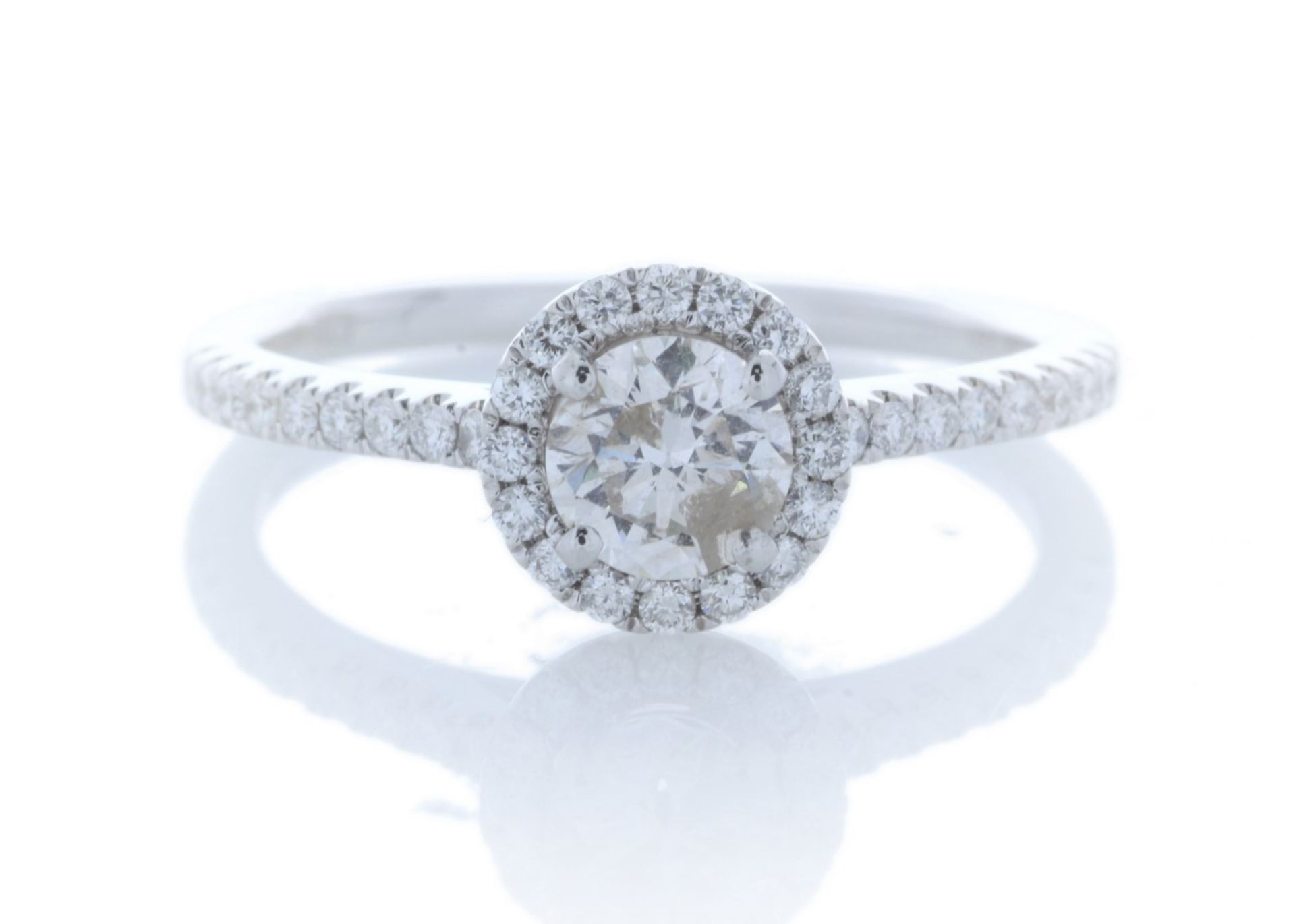 18ct White Gold Single Stone With Halo Setting Ring (0.51) 0.74 Carats