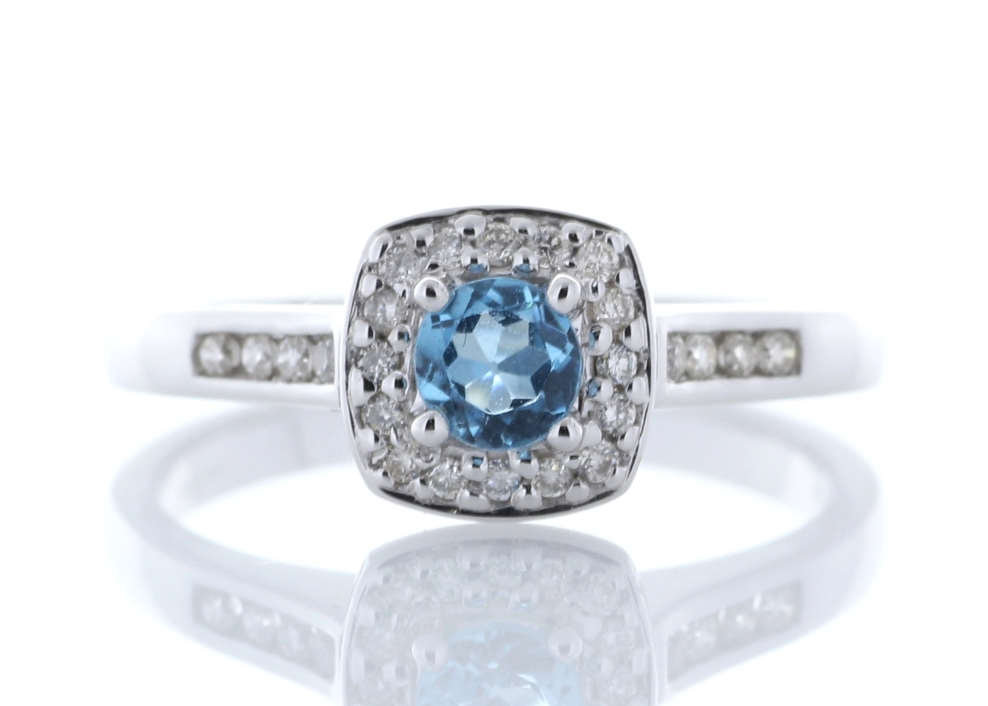 9ct White Gold Blue Topaz Diamond Ring 0.22 Carats