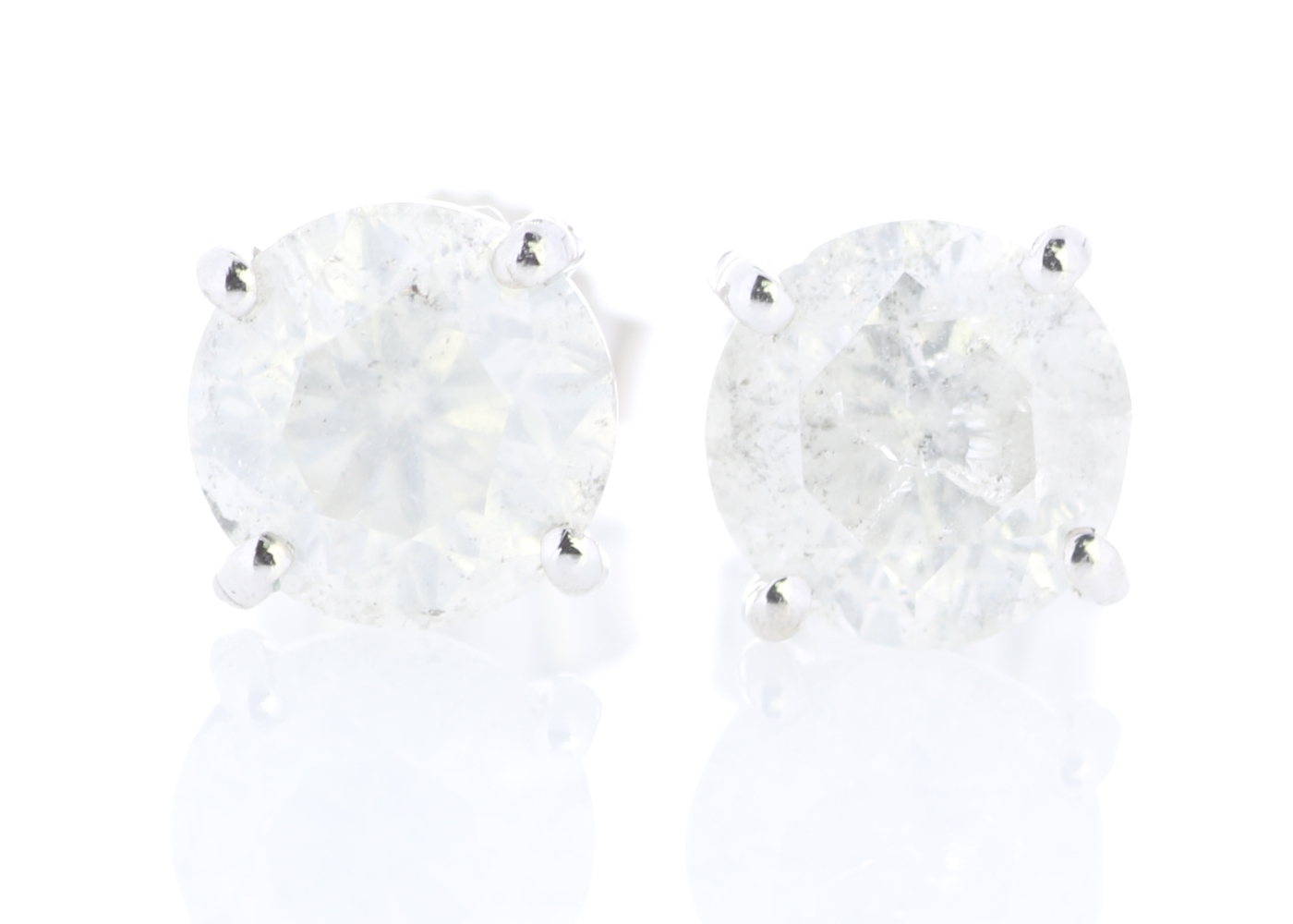 9ct White Gold Single Stone Prong Set Diamond Earring 1.84 Carats