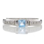 9ct White Gold Fancy Cluster Diamond Blue Topaz Ring 0.03 Carats