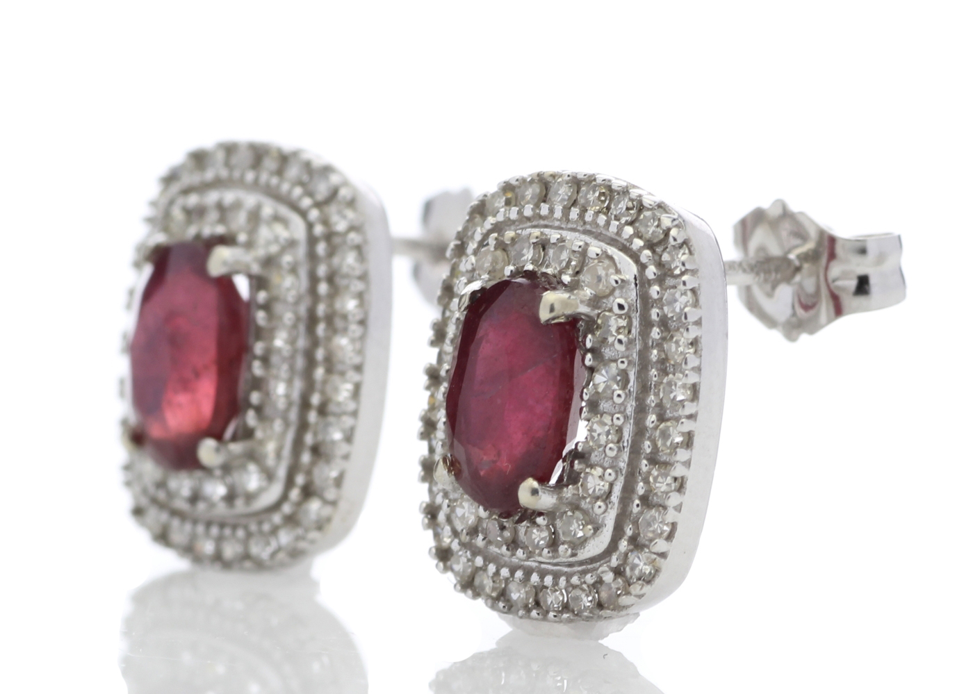 9ct White Gold Oval Diamond And Ruby Cluster Diamond Earring 0.35 Carats - Image 2 of 4