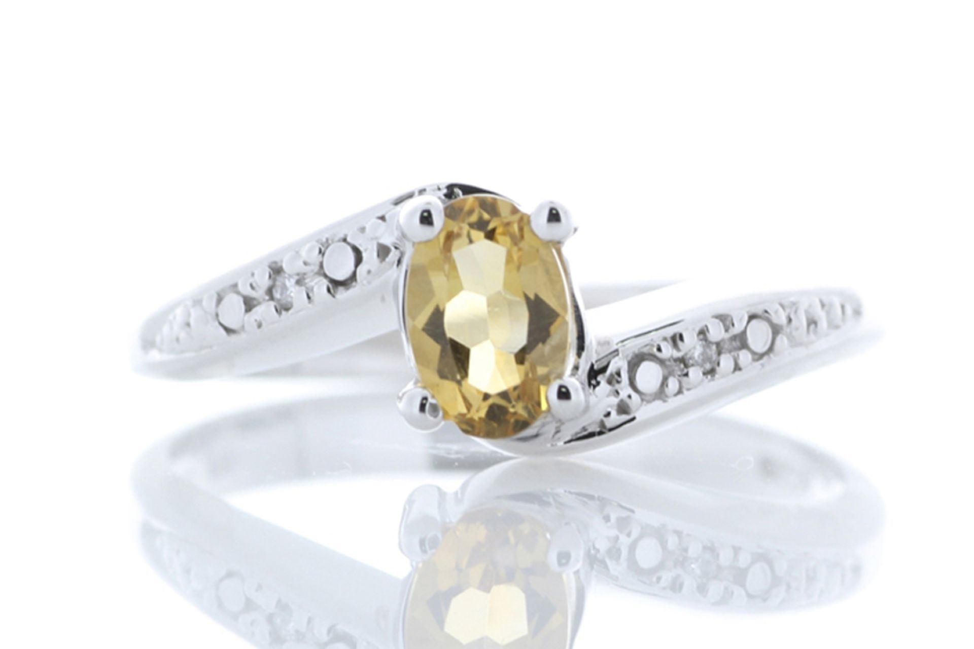 9ct White Gold Diamond And Citrine Ring 0.01 Carats