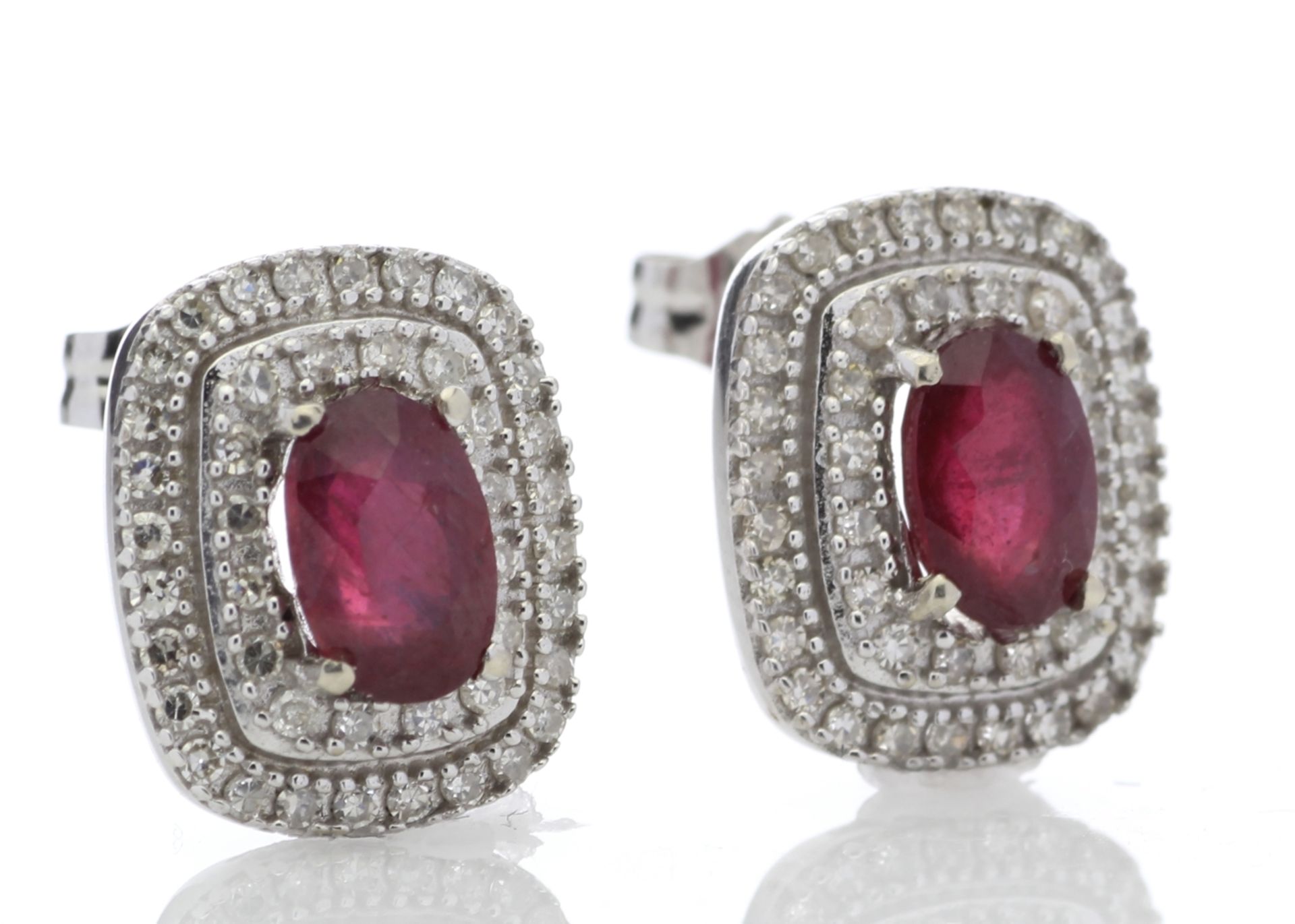 9ct White Gold Oval Diamond And Ruby Cluster Diamond Earring 0.35 Carats - Image 3 of 5