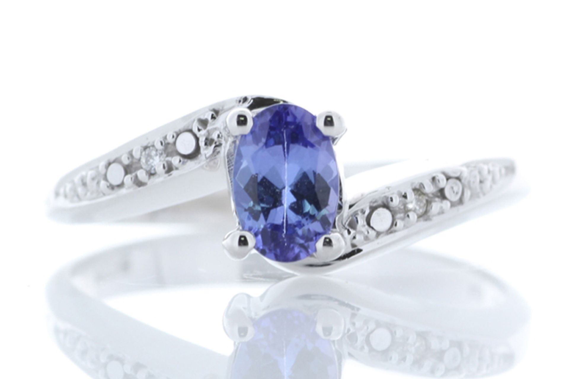 9ct White Gold Diamond And Tanzanite Ring 0.01 Carats