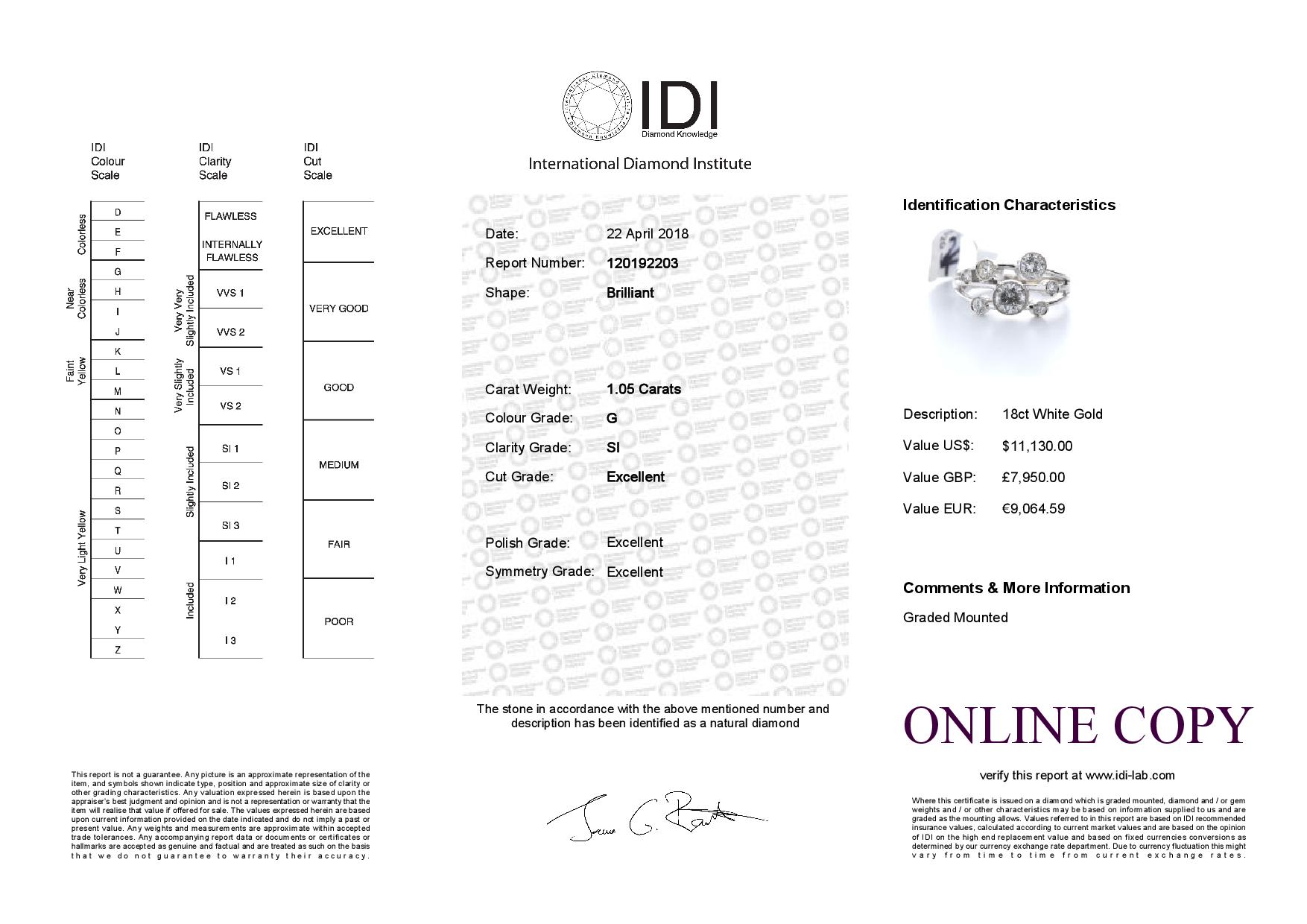 18ct White Gold Raindance Style Semi Eternity Diamond Ring 1.05 Carats - Image 5 of 5