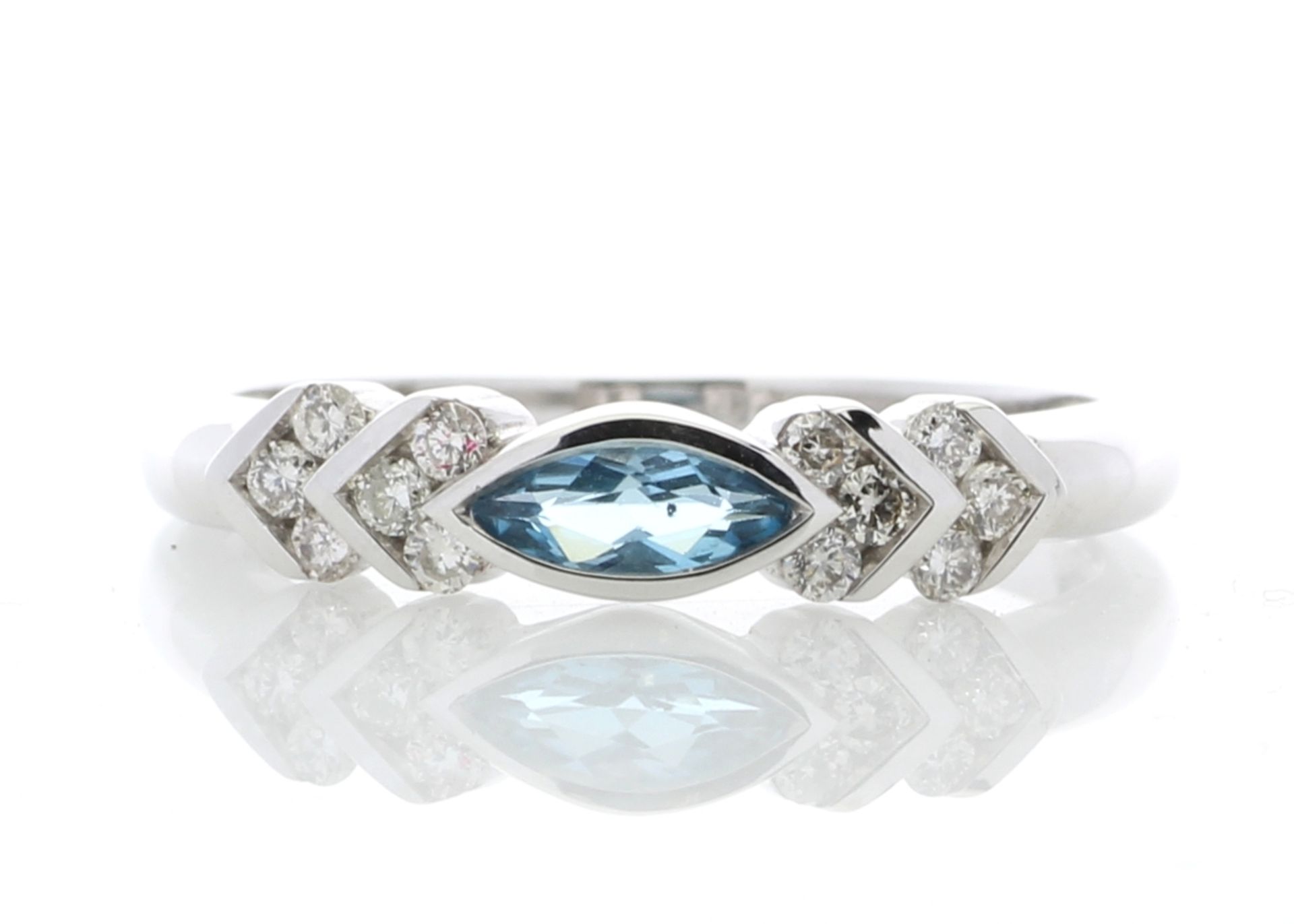 9ct White Gold Diamond And Blue Topaz Ring 0.17 Carats