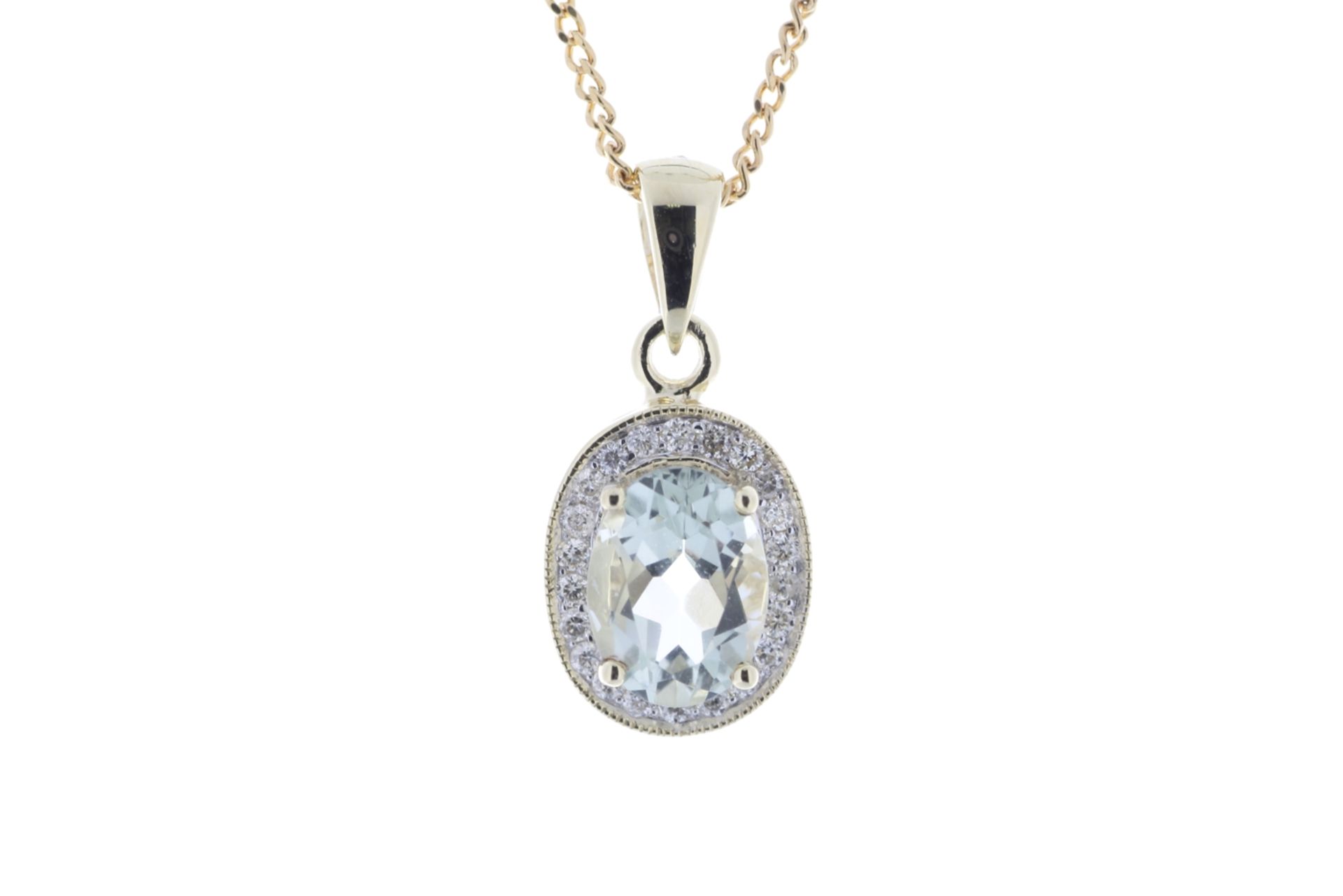 9ct Yellow Gold Diamond And Green Amethyst Pendant 0.11 Carats