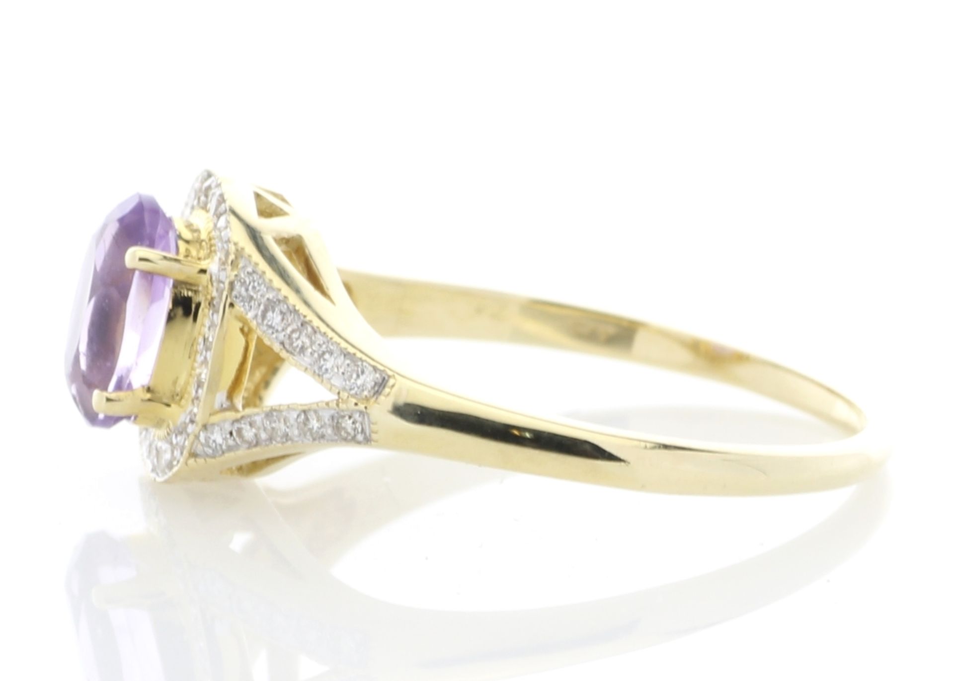 9ct Yellow Gold Amethyst And Diamond Halo Set Ring 0.21 Carats - Image 3 of 4