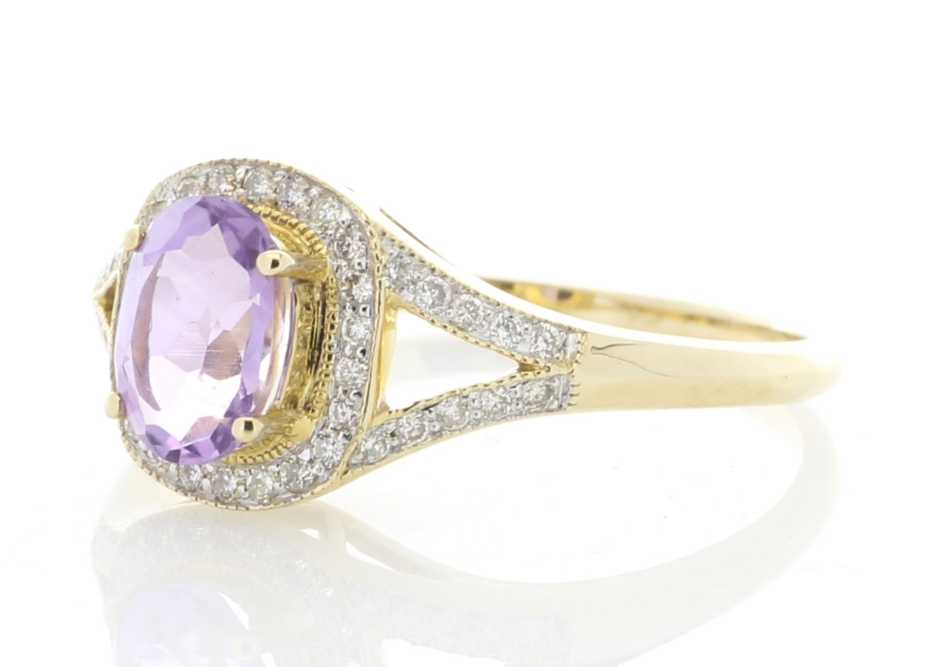 9ct Yellow Gold Amethyst And Diamond Halo Set Ring 0.21 Carats - Image 2 of 4