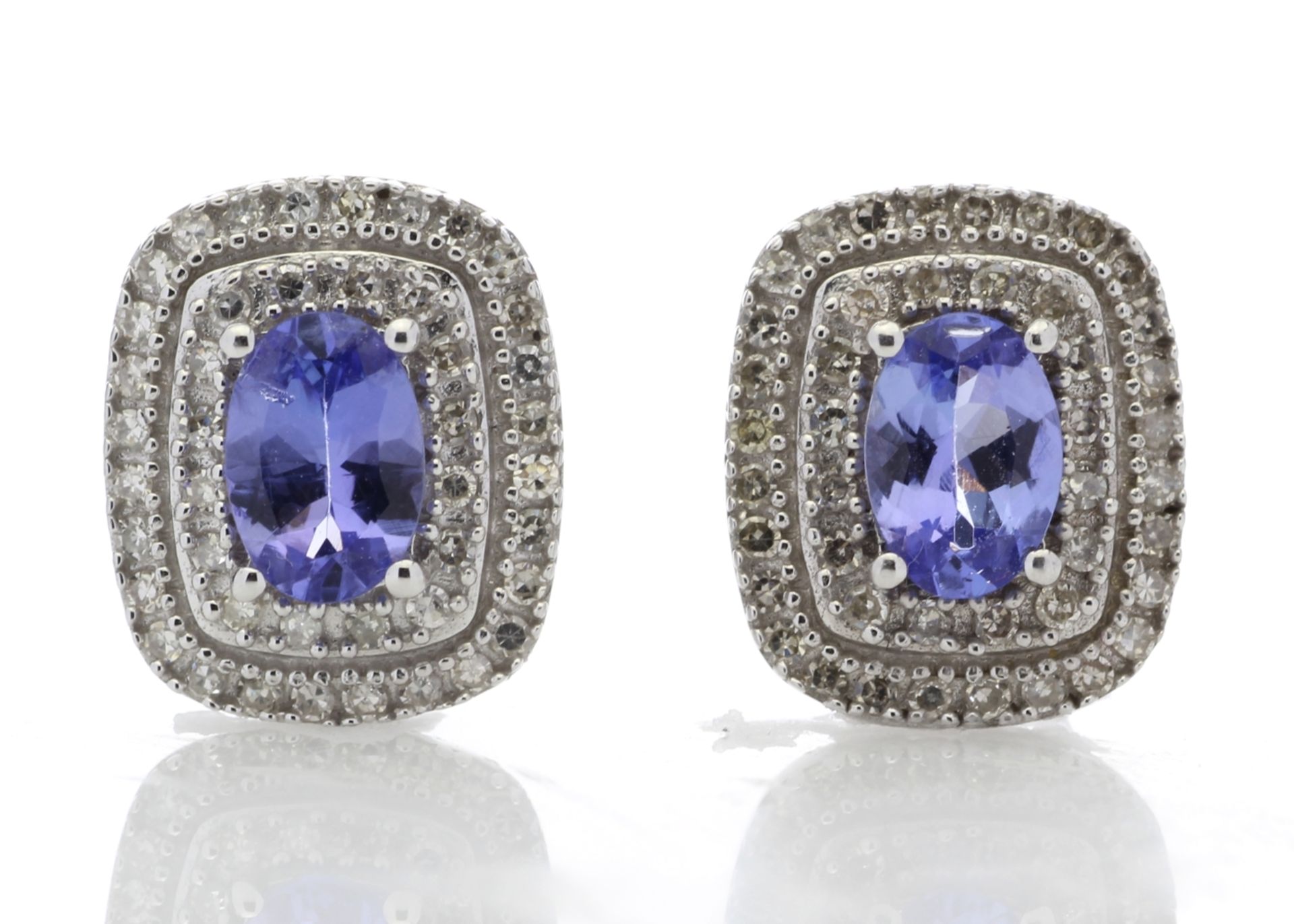 9ct White Gold Oval Diamond And Tanzanite Earring 0.35 Carats