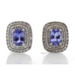 9ct White Gold Oval Diamond And Tanzanite Earring 0.35 Carats