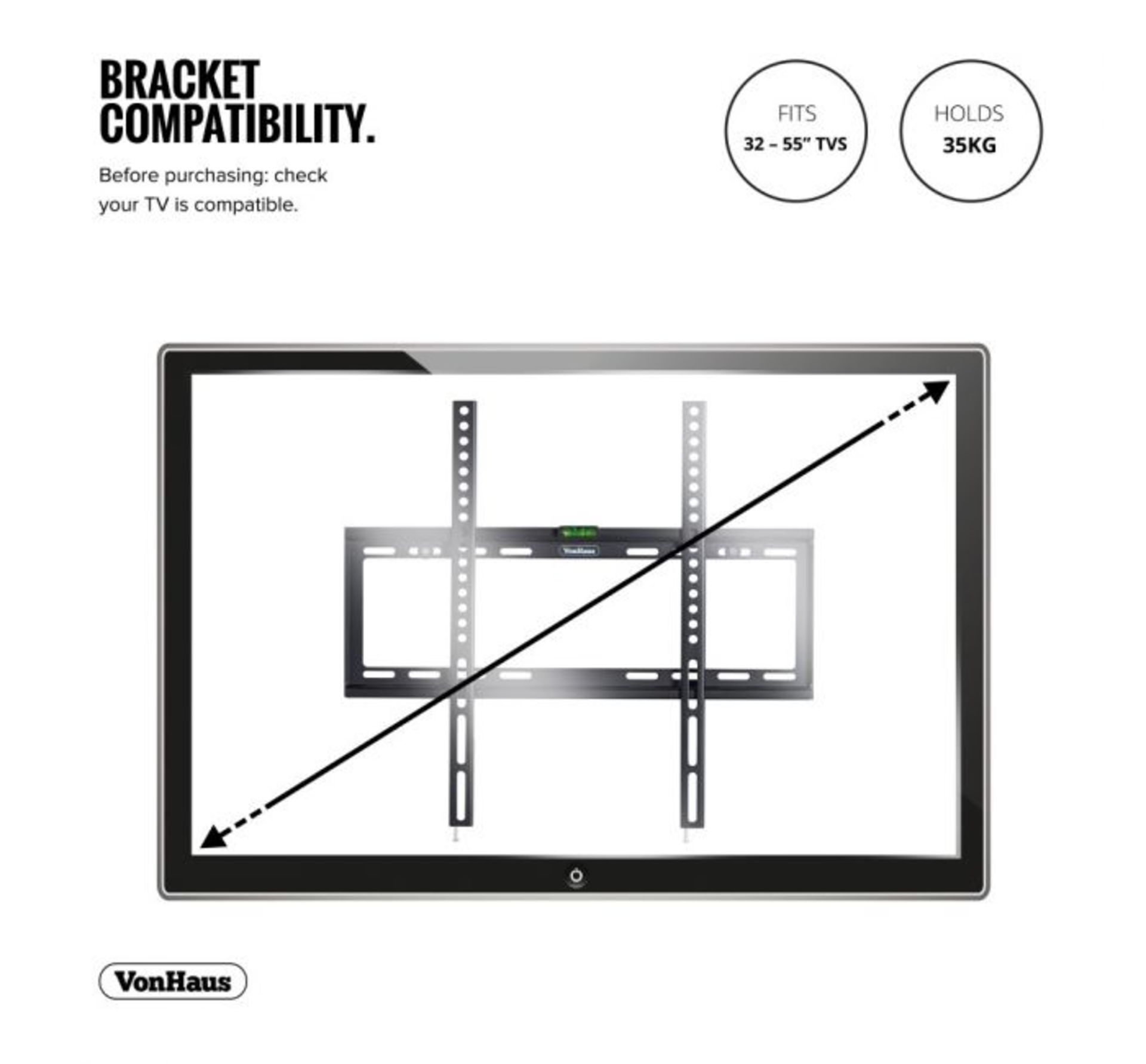 (D9) 32-55 inch Flat-to-wall TV bracket Please confirm your TV’s VESA Mounting Dimensions an... - Image 2 of 4