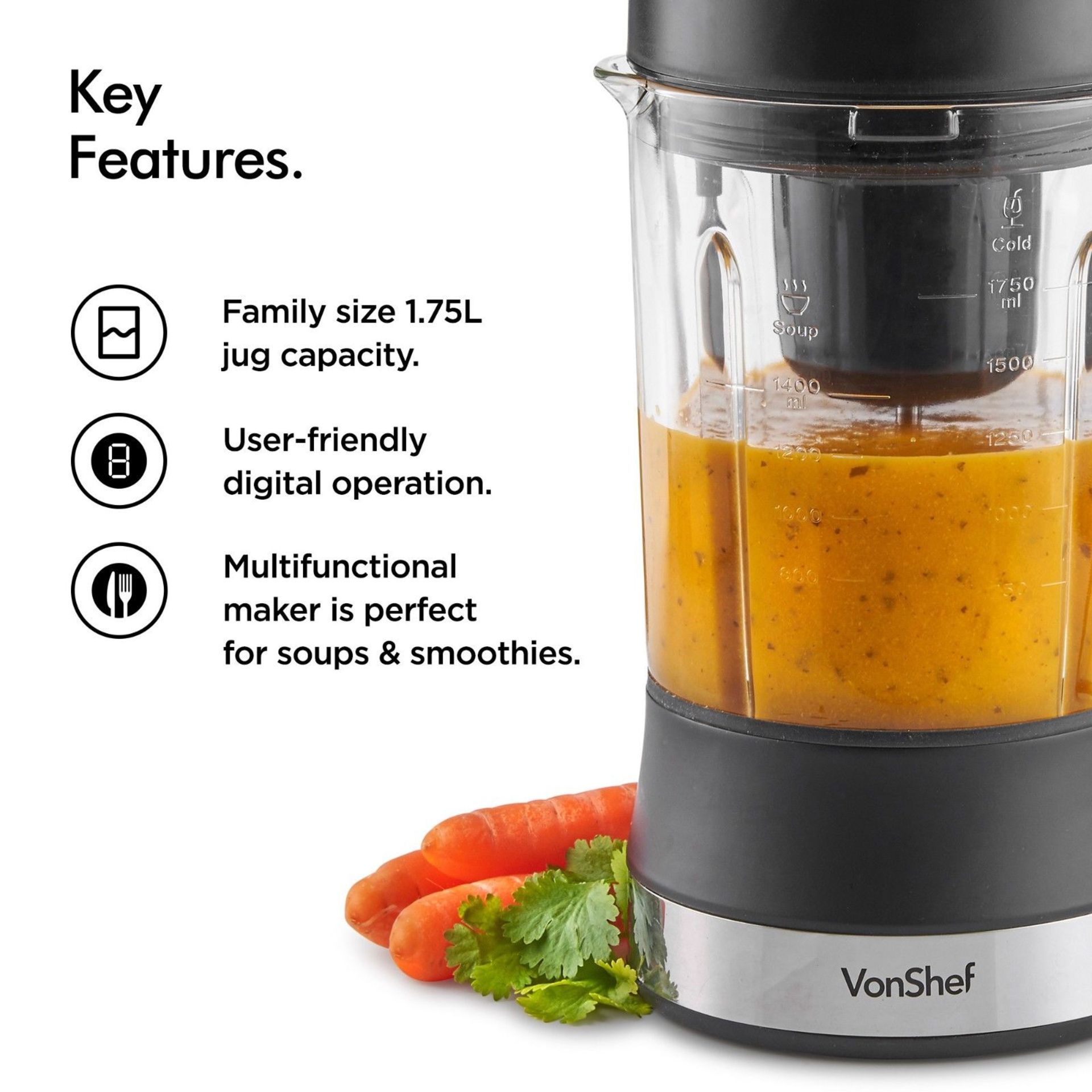 (NN46) Soup Maker Smoothie Juicer Machine Blender Digital 900W 1.75L Electric 900W POWER RATIN... - Image 2 of 5