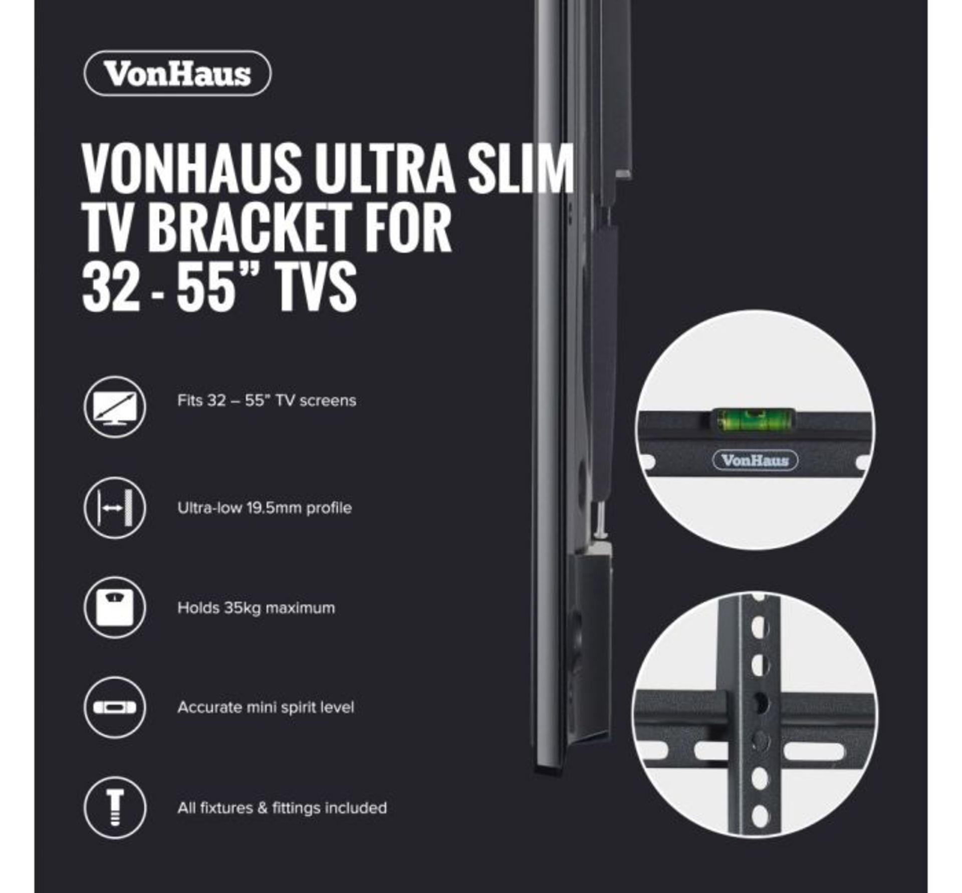 (D9) 32-55 inch Flat-to-wall TV bracket Please confirm your TV’s VESA Mounting Dimensions an... - Image 4 of 4