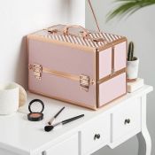 (S436) Large Blush Pink Makeup Case Large 3 tier design with 12 removable dividers to create 1...