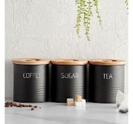 (X37) 1x 3pc Canister Set with Bamboo Lids, Each lid features a silicone seal to provide an airtight
