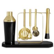 (S413) Cocktail Making Set 6pc Drinks Shaker Black With Bar Stand Gift THE SHOWPIECE SHAKER ...
