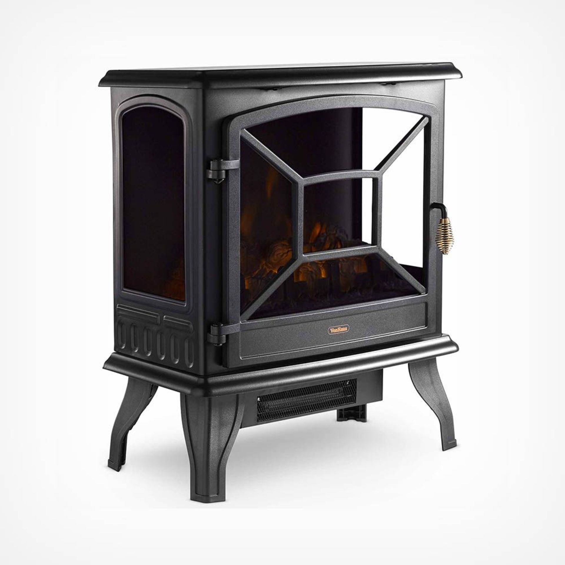 (KG18) 1800W Black Panoramic Stove Heater. Three tempered glass panels give a panoramic view of... - Image 5 of 5