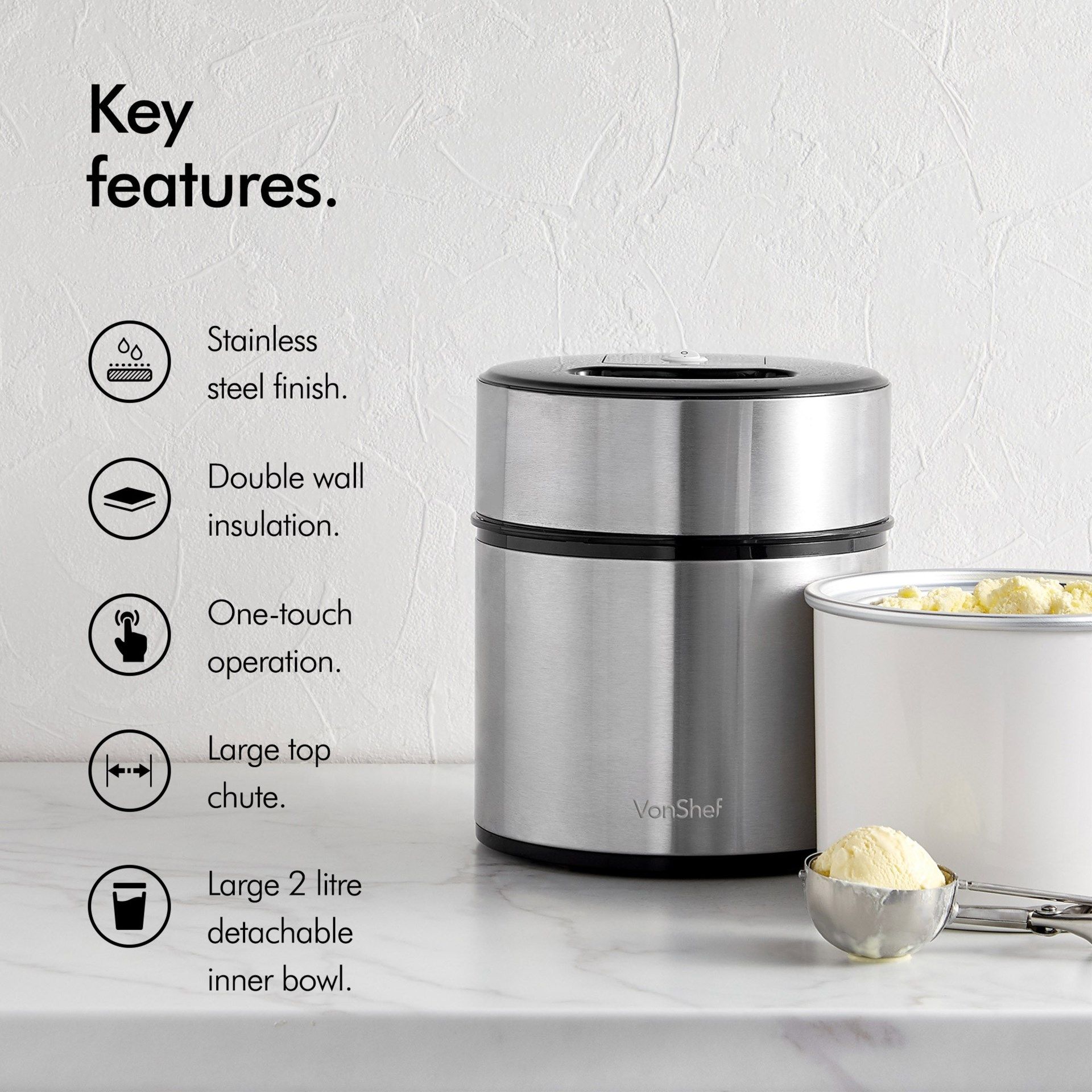 (S297) Stainless Steel Ice Cream Maker Machine with Detachable Bowl 2L Capacity TASTY HOMEMADE ... - Image 3 of 4