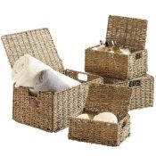 (KG48) Set of 4 Seagrass Baskets with Lids. Set of 4 multi-purpose baskets with lids Great for...