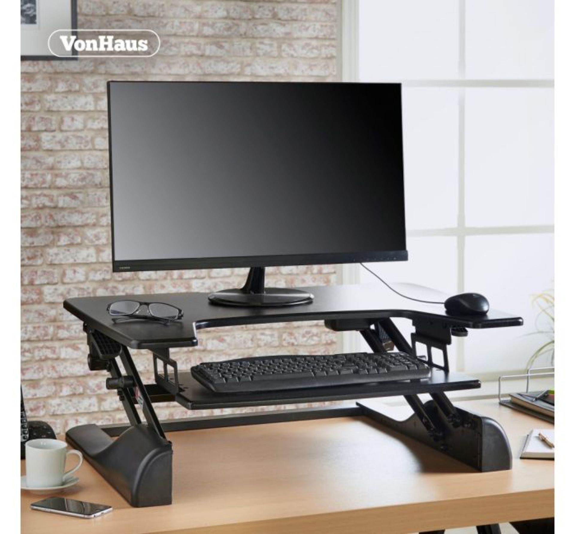 (D17) Black Sitting & Standing Desk Ergonomic tiered sit to stand workstation - allows you to ... - Image 3 of 3