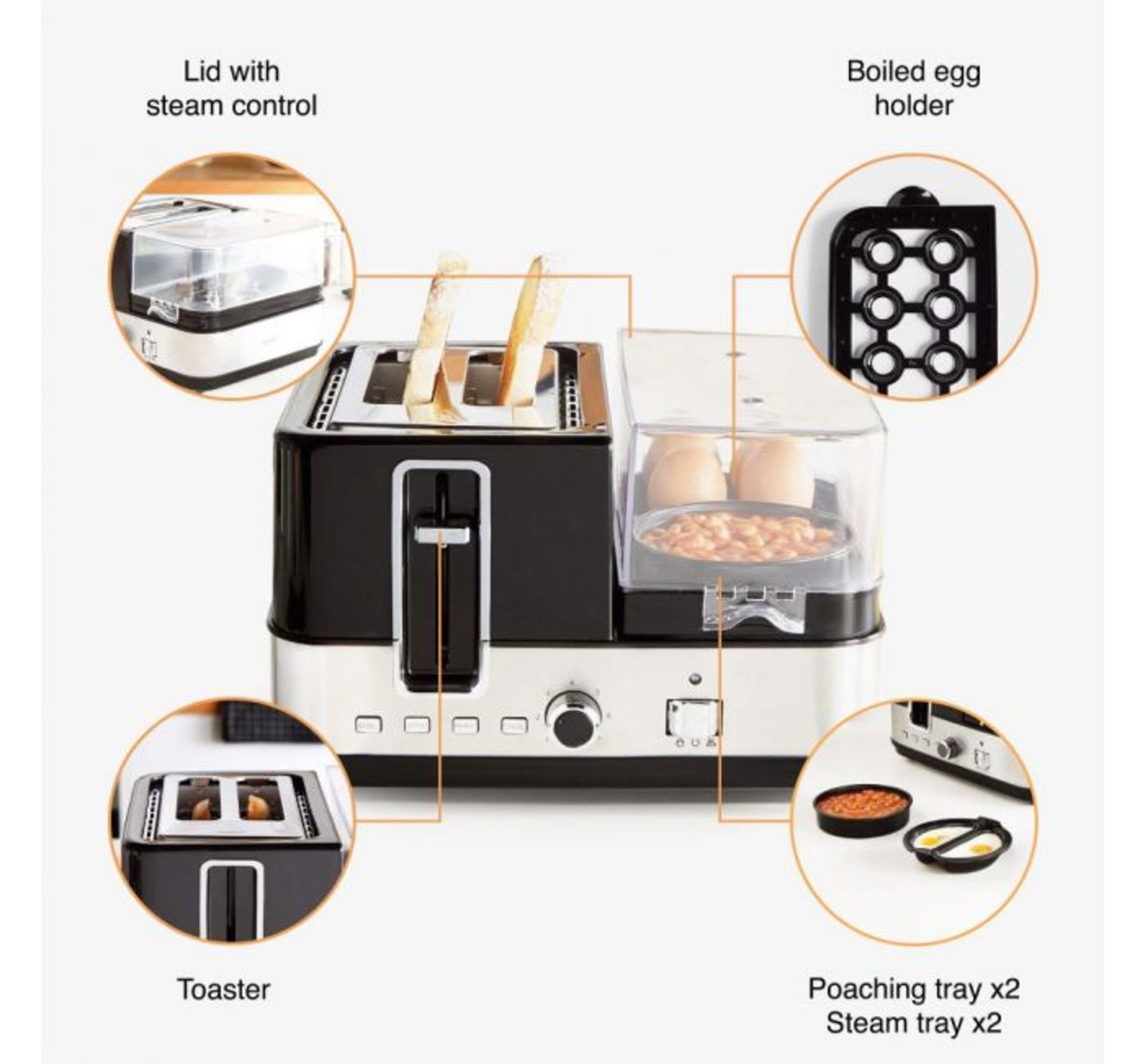 (D14) 2 in 1 Egg Boiler & Toaster The 2-in-1 Egg Boiler & Toaster can poach eggs in the poachi... - Image 4 of 4