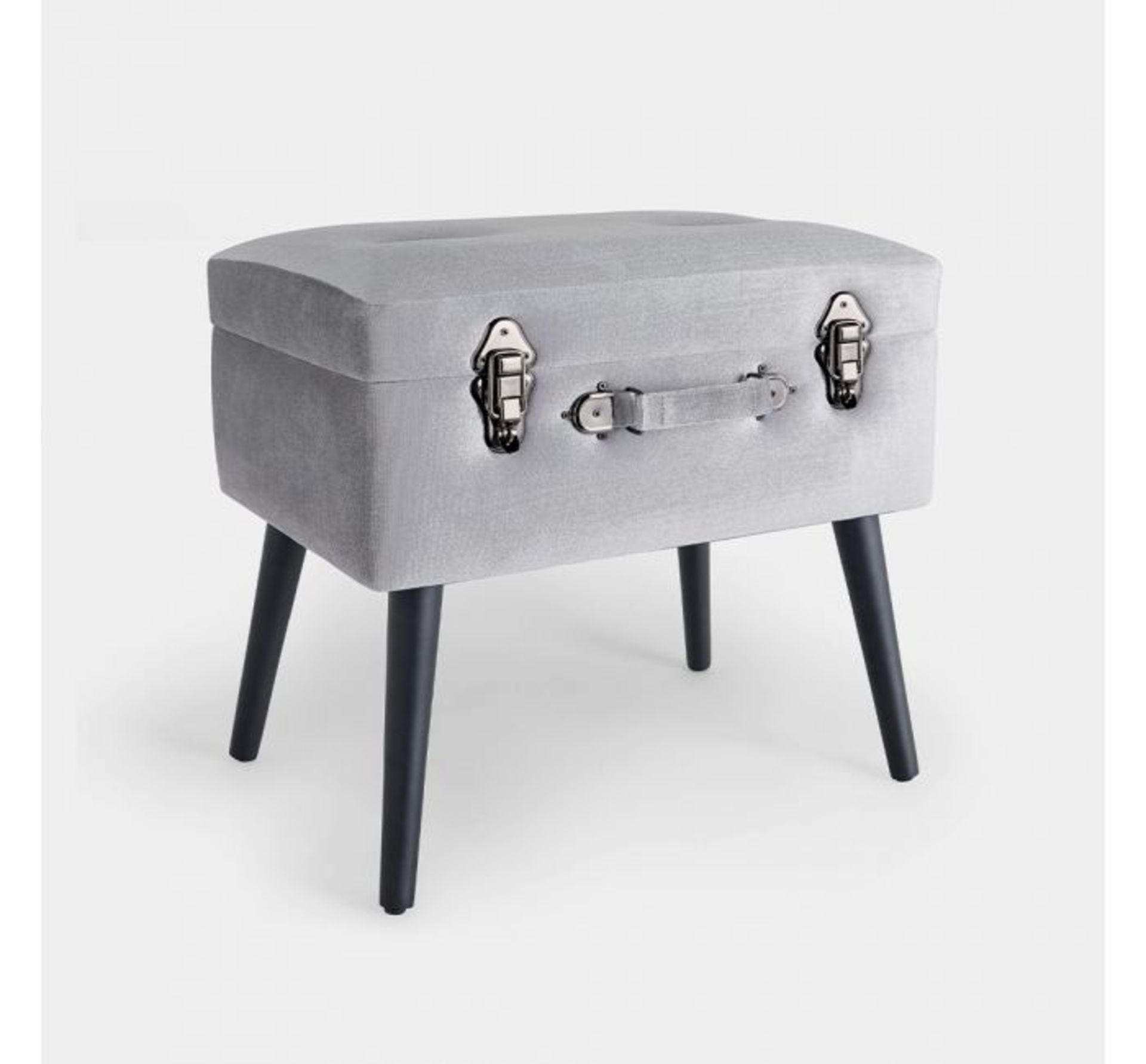 (NN130) Silver Storage Trunk Stool This shimmery velvet storage stool with black MDF legs and ... - Image 2 of 4
