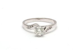 18ct White Gold Single Stone Diamond Ring With Stone Set Shoulders (0.50) 0.58 Carats