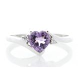 9ct White Gold Amethyst Diamond Ring 0.04 Carats