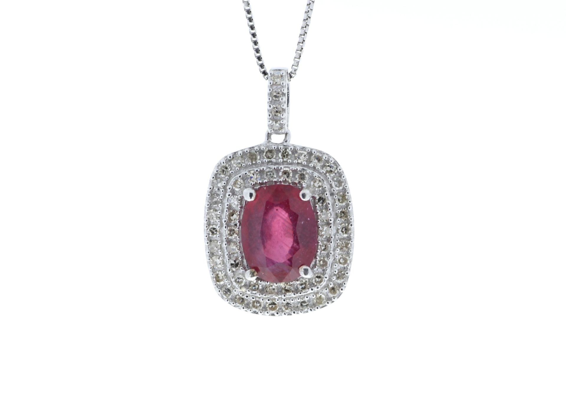 9ct White Gold Oval Ruby And Diamond Cluster Pendant 0.28 Carats - Image 5 of 6