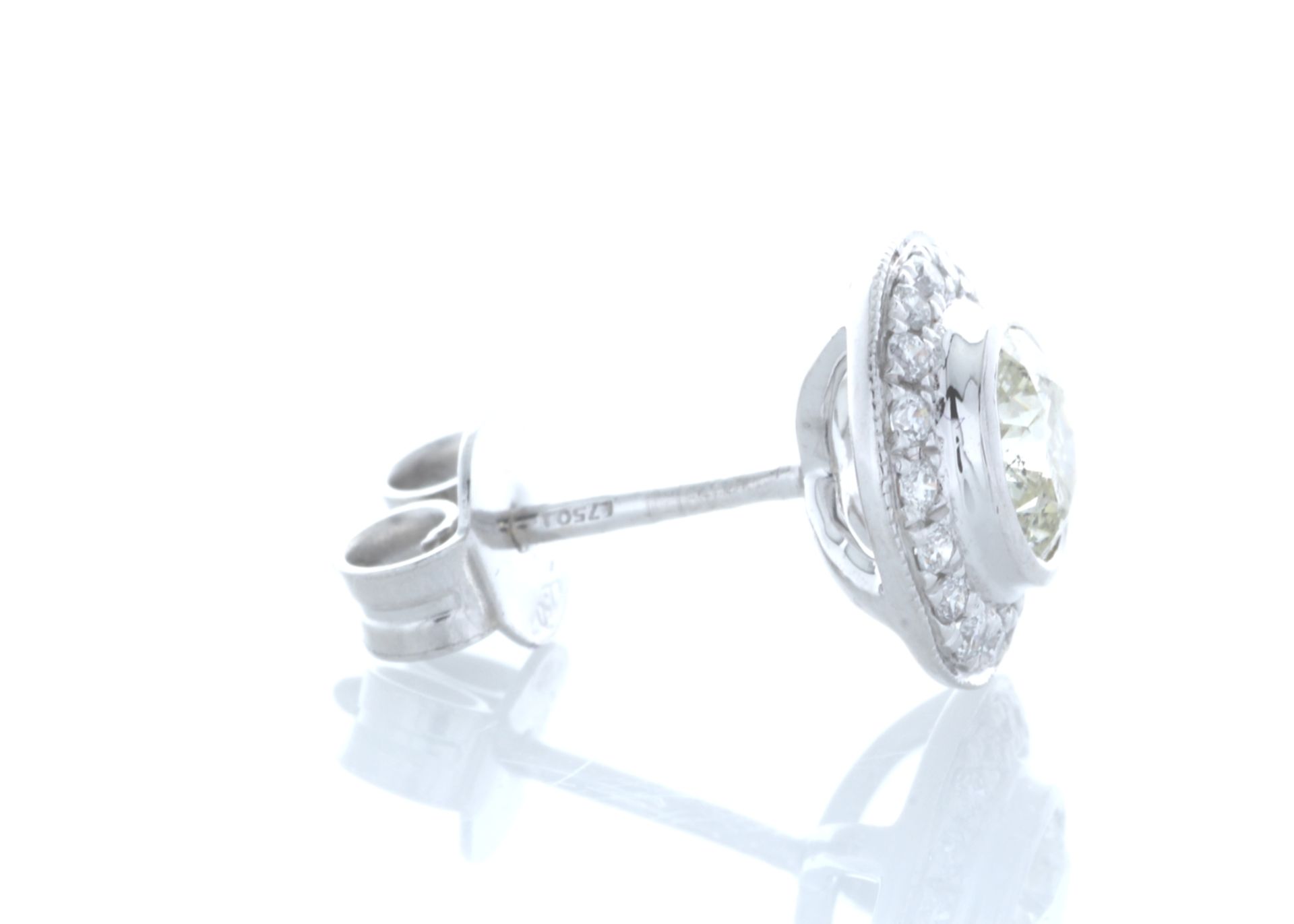 18ct White Gold Single Stone With Halo Setting Earring (1.01) 1.20 Carats - Image 3 of 4