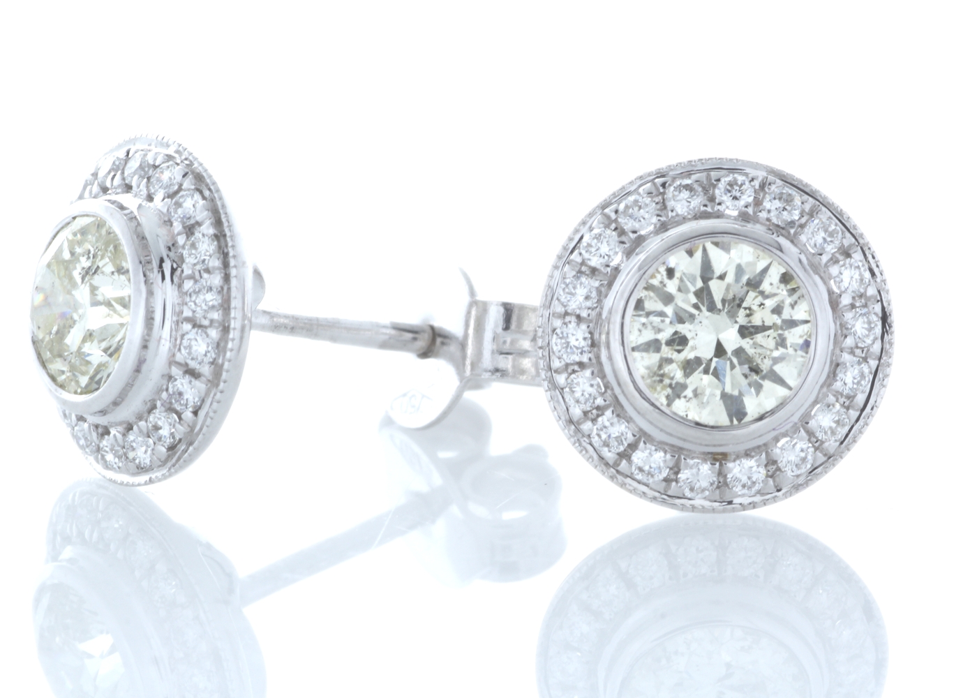 18ct White Gold Single Stone With Halo Setting Earring (1.01) 1.20 Carats - Image 2 of 4