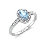 9ct White Gold Oval Cluster Diamond And Blue Topaz Ring 0.09 Carats