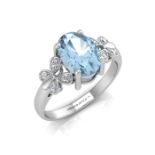 9ct White Gold Diamond And Blue Topaz Ring 0.03 Carats