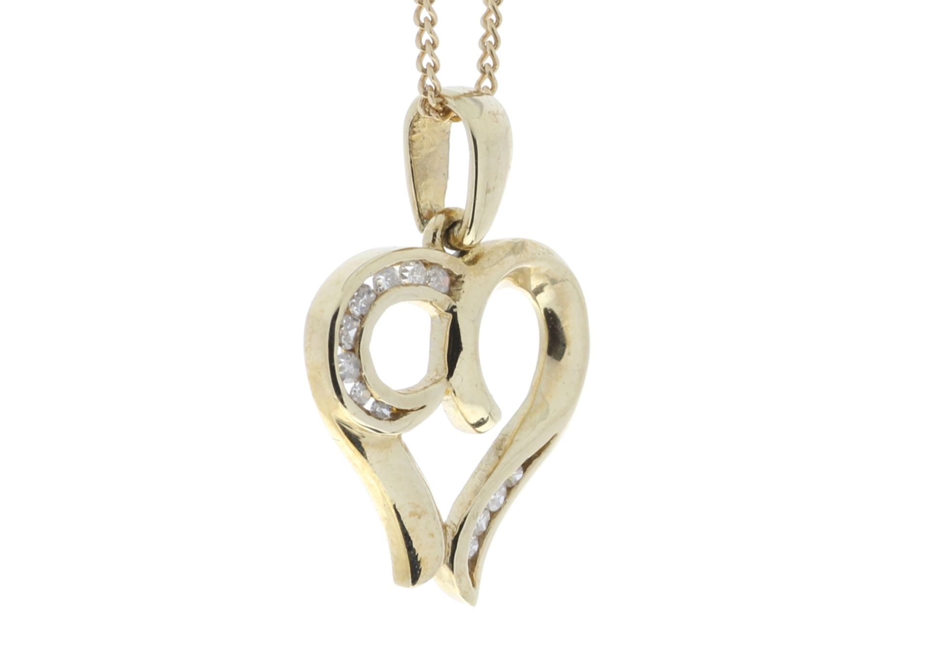 9ct Yellow Gold Heart Pendant with Diamonds in Top & Bottom Cormer Swirls 0.10 Carats - Image 2 of 4