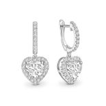 18ct White Gold Heart Shape Halo Drop Earring (1.34) 1.74 Carats