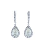 18ct White Gold Pear Shape Halo Drop Earring (2.05) 2.47 Carats