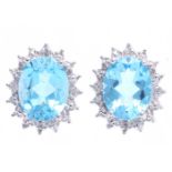 9ct White Gold Diamond And Blue Topaz Earring 0.03 Carats