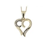 9ct Yellow Gold Heart Pendant with Diamonds in Top & Bottom Cormer Swirls 0.10 Carats