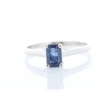 9ct White Gold Single Stone Emerald Cut Sapphire Ring 0.58 Carats