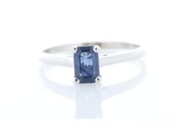 9ct White Gold Single Stone Emerald Cut Sapphire Ring 0.58 Carats