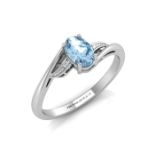 9ct White Gold Fancy Cluster Diamond Blue Topaz Ring 0.10 Carats