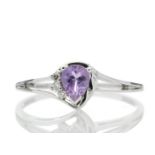 9ct White Gold Amethyst Pear Shaped Diamond Ring 0.03 Carats