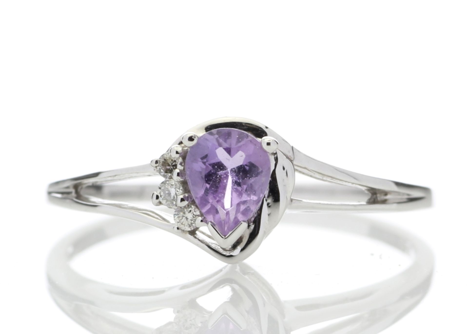 9ct White Gold Amethyst Pear Shaped Diamond Ring 0.03 Carats