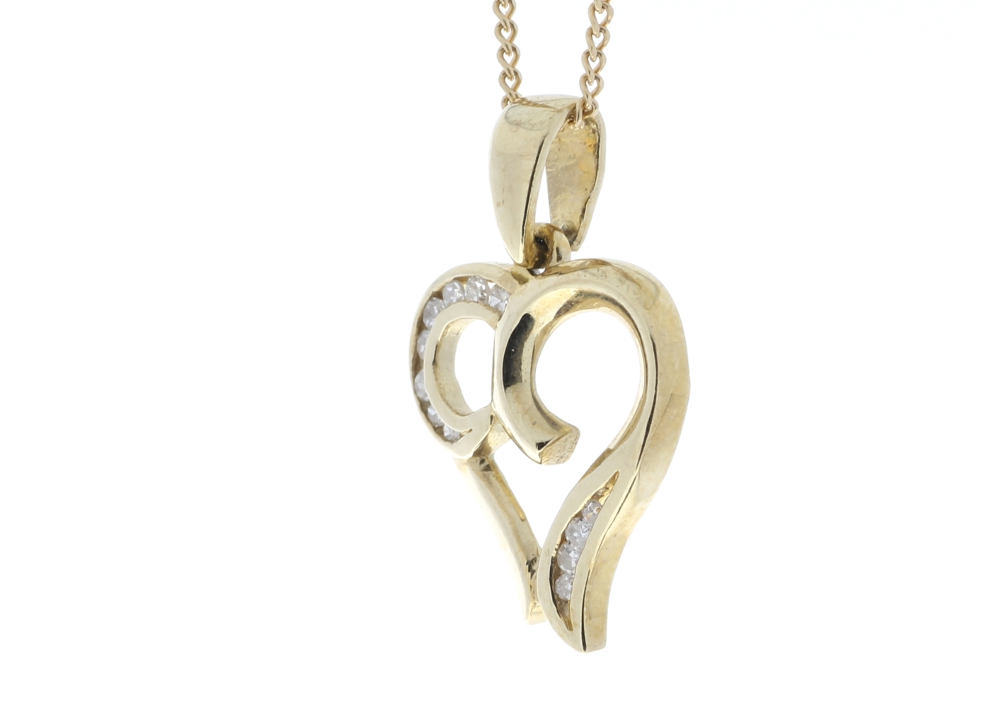 9ct Yellow Gold Heart Pendant with Diamonds in Top & Bottom Cormer Swirls 0.10 Carats - Image 4 of 4