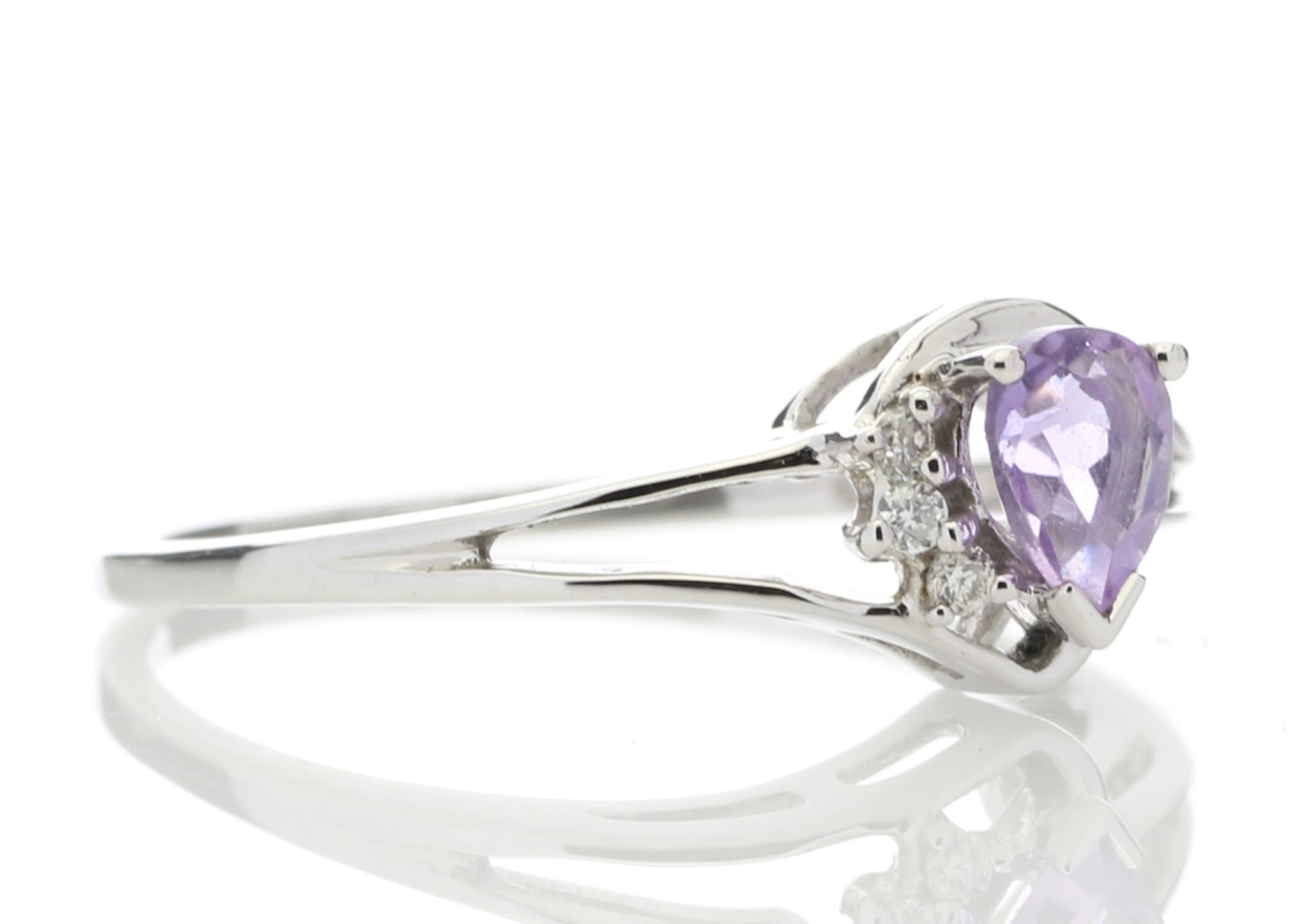 9ct White Gold Amethyst Pear Shaped Diamond Ring 0.03 Carats - Image 4 of 4